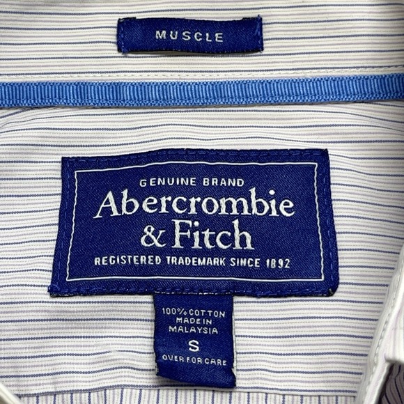 Abercrombie Fitch Shirt Mens Small White Stripe Button Muscle Y2K Moose Preppy - Picture 8 of 10